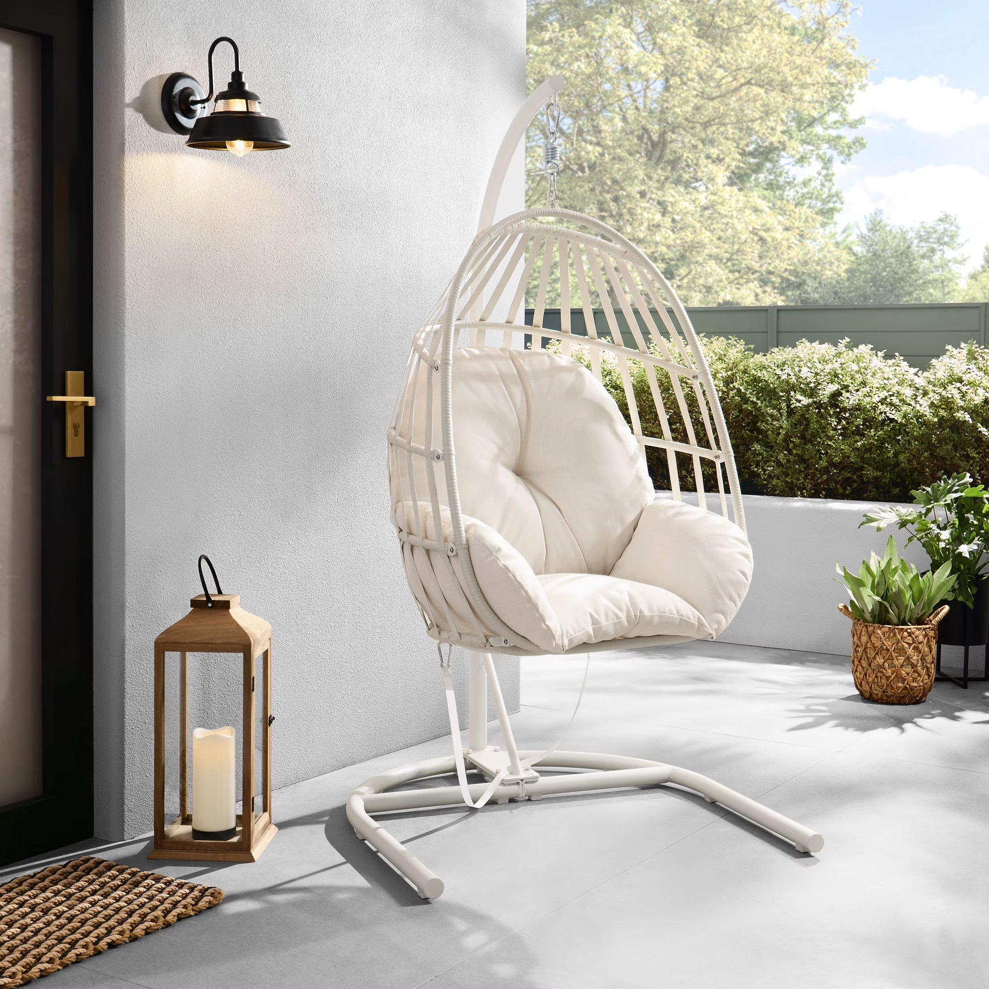 Mainstays Outdoor Wicker Patio Hanging Egg Chair, Gray
