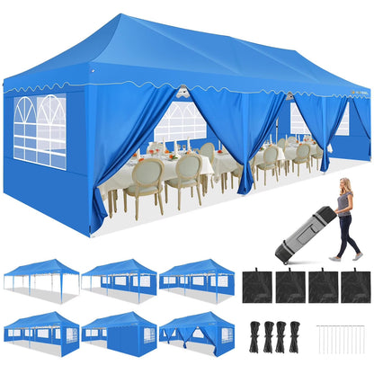 HOTEEL 10x20 Pop Up Canopy Tents for Parties, Outdoor Tent with Wheeled Bag & 4 Sandbags, Easy Setup Shelter Gazebo for Wedding, Patio Events, Commercial, Party -Waterproof and UV50+, Dark Blue