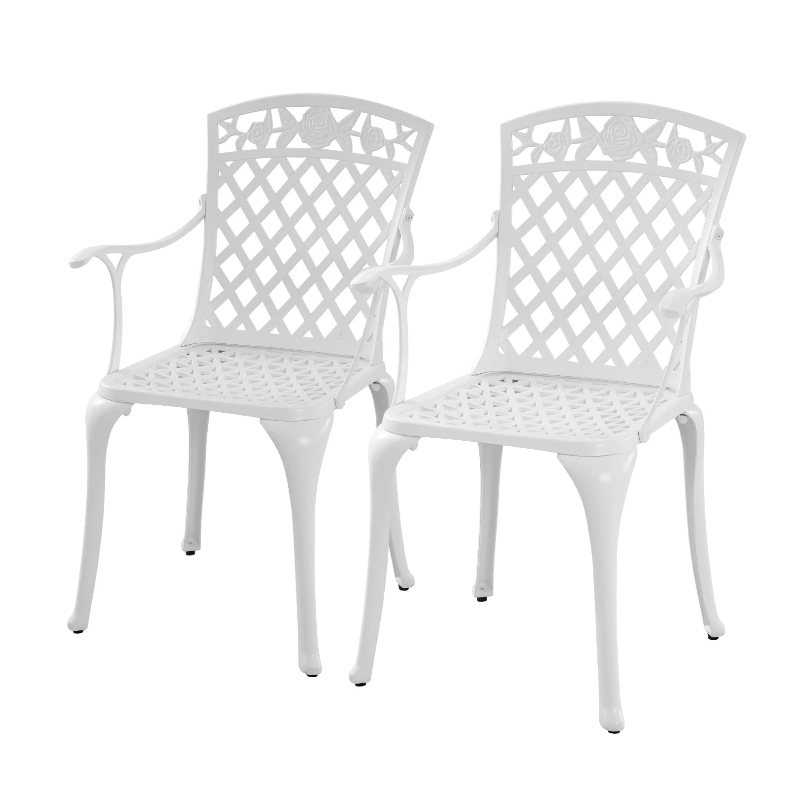 Withniture Cast Aluminum Patio Furniture Outdoor Chairs Patio Bistro Chair Set of 2 with Armrest, Metal Chair for Garden, White