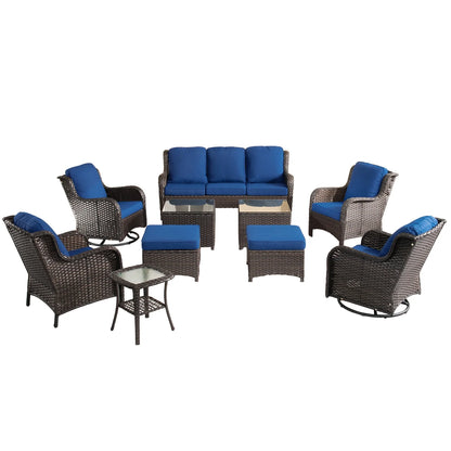 Ovios 10 Pieces Outdoor Patio Furniture Set All Weather Wicker Conversation Set Outdoor Sectional Sofa Couch with 360 Degree Swivel Rocking Chairs for Balcony