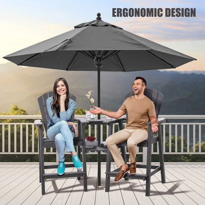 Tall Adirondack Chairs Set of 2,Outdoor Adirondack Barstools with Double Connecting Tray Patio Stools Weather Resistant for Outdoor Deck Lawn Pool Backyard,Grey