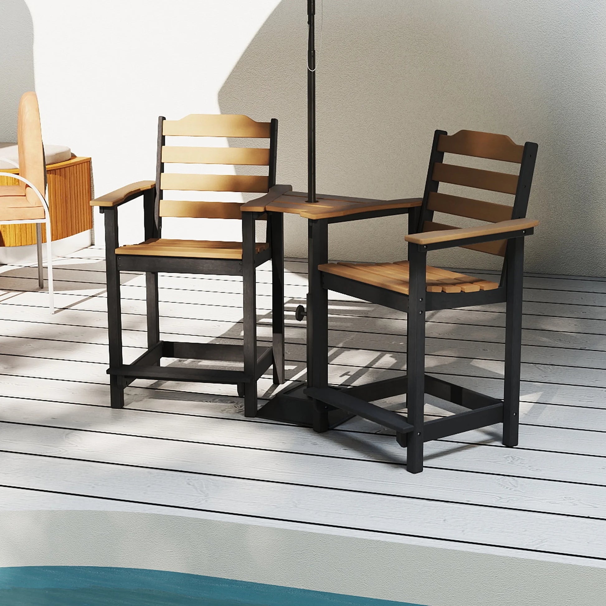 Decksplore Tall Adirondack Chairs Set of 6 with Detachable Connecting Tray, HDPE Bar Height Outdoor Chairs, Wood-Like Adirondack Bar Stools for Patio, Balcony, Porch, Black brown