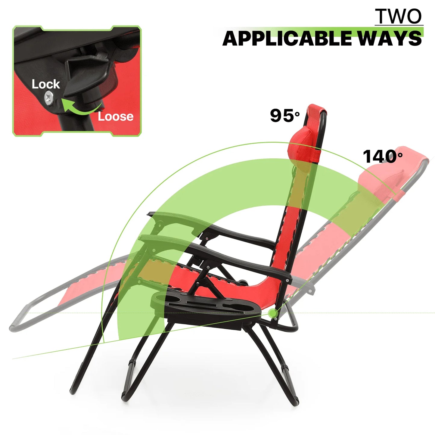 Magshion 2PCS Zero Gravity Foldable Chairs Set Adjustable Recliners with Pillow Outdoor Lounge Chaise Built-in Cup Holder for Camping Patio Porch Beach Backyard Garden, Red