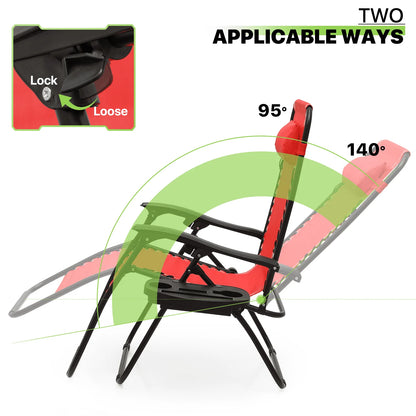 Magshion 2PCS Zero Gravity Foldable Chairs Set Adjustable Recliners with Pillow Outdoor Lounge Chaise Built-in Cup Holder for Camping Patio Porch Beach Backyard Garden, Red