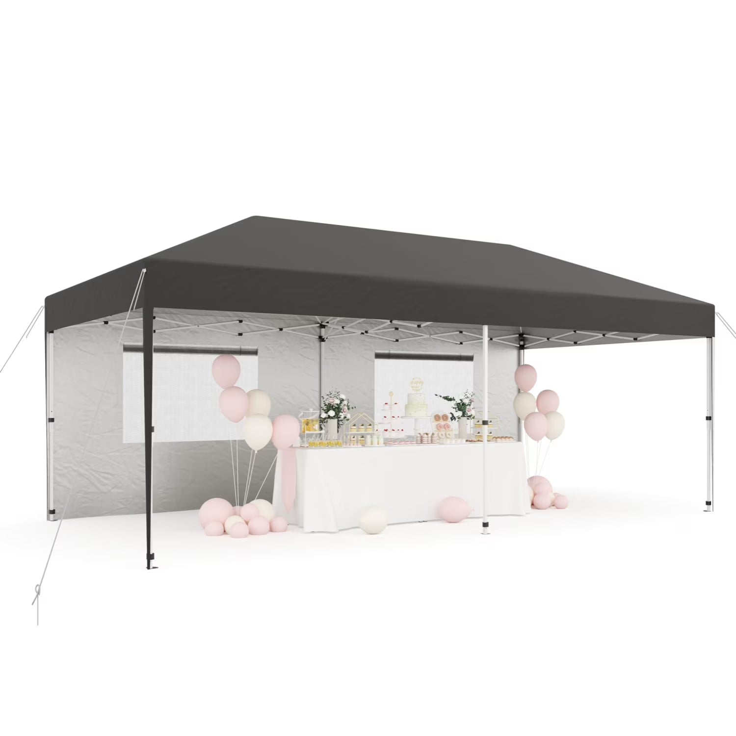 10'x 20' Pop up Canopy Tent,inst antEasy Setup Commercial Canopy Tent with 2Pcs Sidewalls, 12 Stakes & 6 Sandbags, Portable Outdoor Tent for Farmers' Market, Wedding, Patio, Party, Event