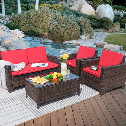 Lacoo 4 Pieces Patio Furniture Sets Rattan Chair Wicker Conversation Sofa Set Outdoor Tble and Chairs for Backyard Porch Garden Poolside Balcony, White