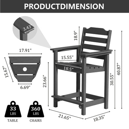 Decksplore Tall Adirondack Chairs Set of 6 with Detachable Connecting Tray, HDPE Bar Height Outdoor Chairs, Wood-Like Adirondack Bar Stools for Patio, Balcony, Porch, Black brown