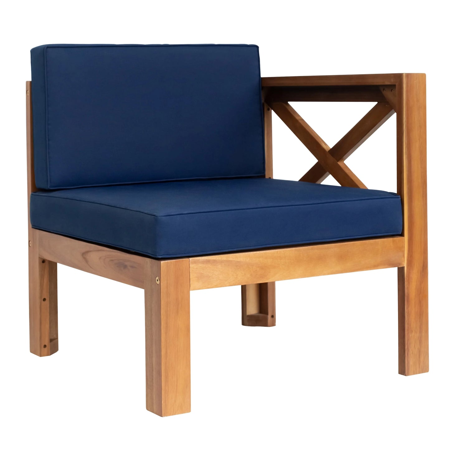 SYNGAR 5 Piece Wood Patio Furniture Set, Outdoor Seating Chat Set with Blue Cushions, Sectional Conversation Sofa Chairs Set with Coffee Table, for Balcony, Backyard, Poolside, Deck, Garden, D8126