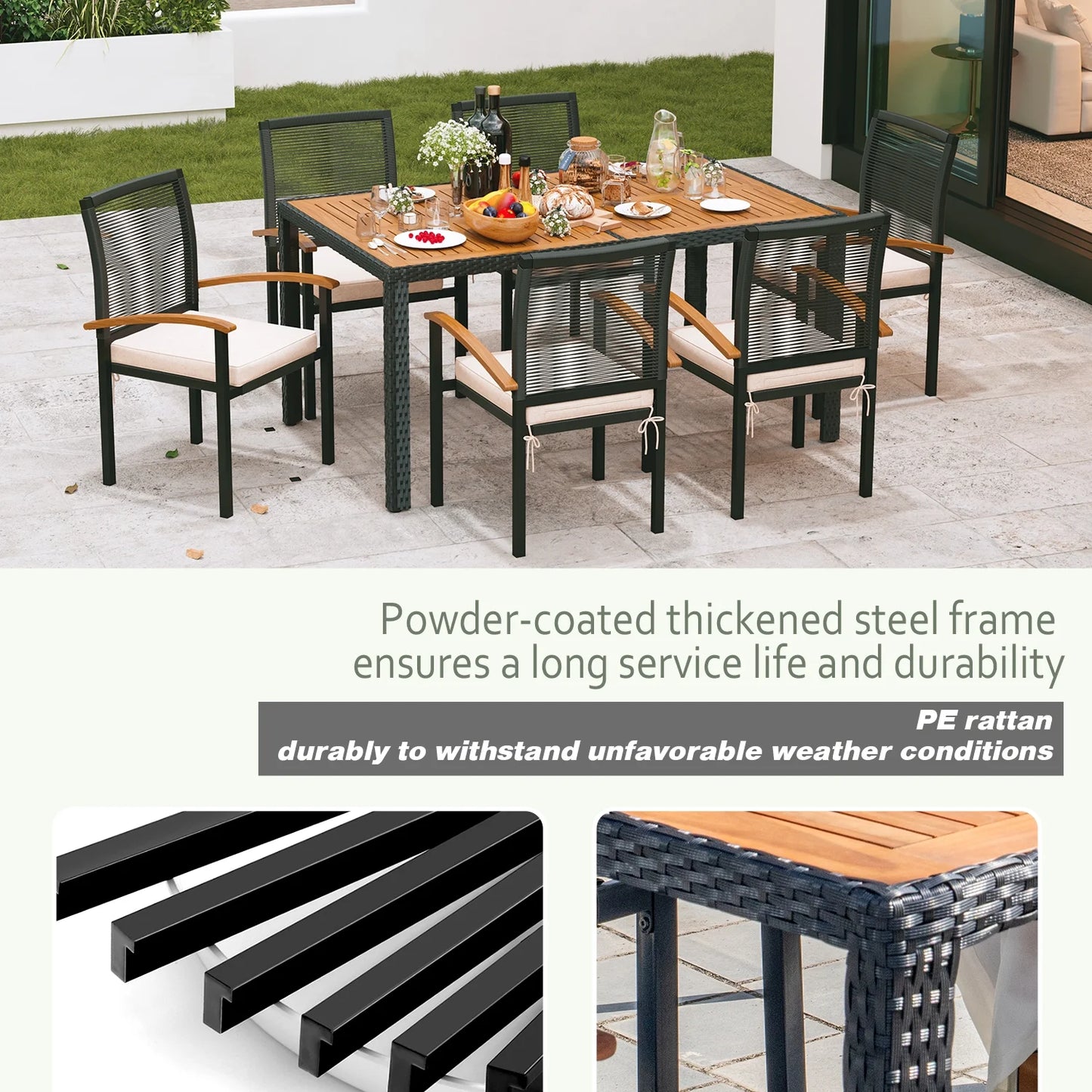 7 Pieces Outdoor Table and Chairs Outdoor Patio Furniture Set Wicker Patio Dining Sets for 6 Patio Table and Chairs Set Outdoor Furniture Set for Garden Yard Porch and Poolside