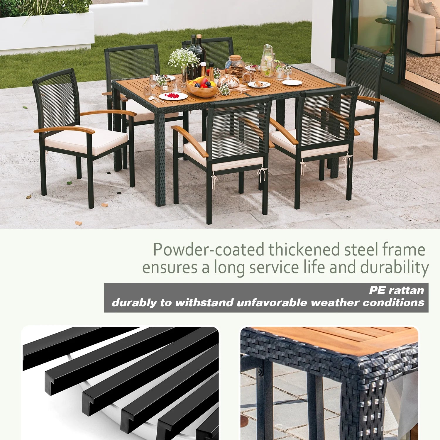 7 Pieces Outdoor Table and Chairs Outdoor Patio Furniture Set Wicker Patio Dining Sets for 6 Patio Table and Chairs Set Outdoor Furniture Set for Garden Yard Porch and Poolside