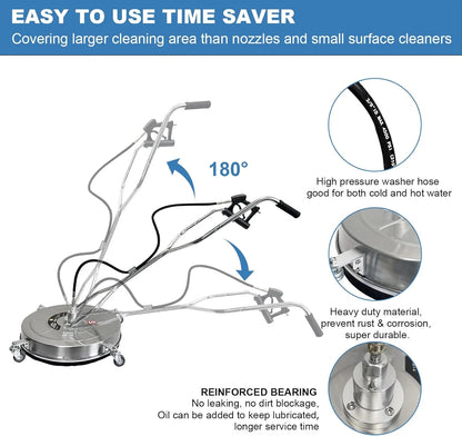 Garvee 24" Pressure Washer Surface Cleaner with Dual Handles - Stainless Steel, 4-Wheel Design for Driveways, Sidewalks, Curbs, Decks, & Patios - 4900 PSI, High-Efficiency Cleaning Accessory