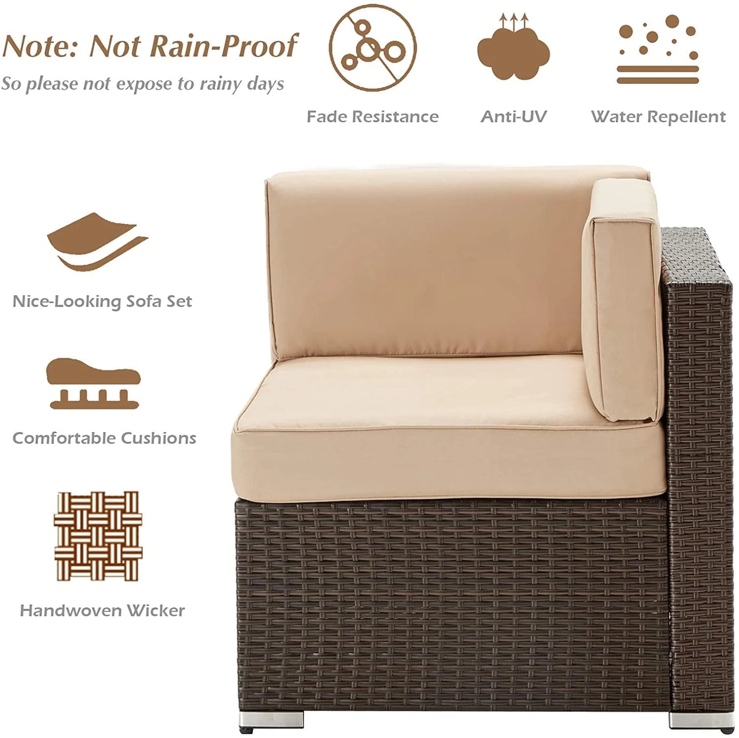 Danrelax 7-Piece Outdoor Sectional Sofa Patio Conversation Set, PE Rattan Wicker Furniture, Steel Frame, Brown