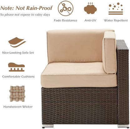 Danrelax 7-Piece Outdoor Sectional Sofa Patio Conversation Set, PE Rattan Wicker Furniture, Steel Frame, Brown