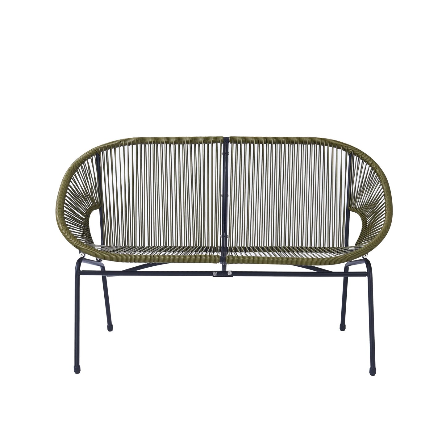 Aspen Modern Outdoor Patio Basket Loveseat, Hammock Weave Design, Metal Frame, Green