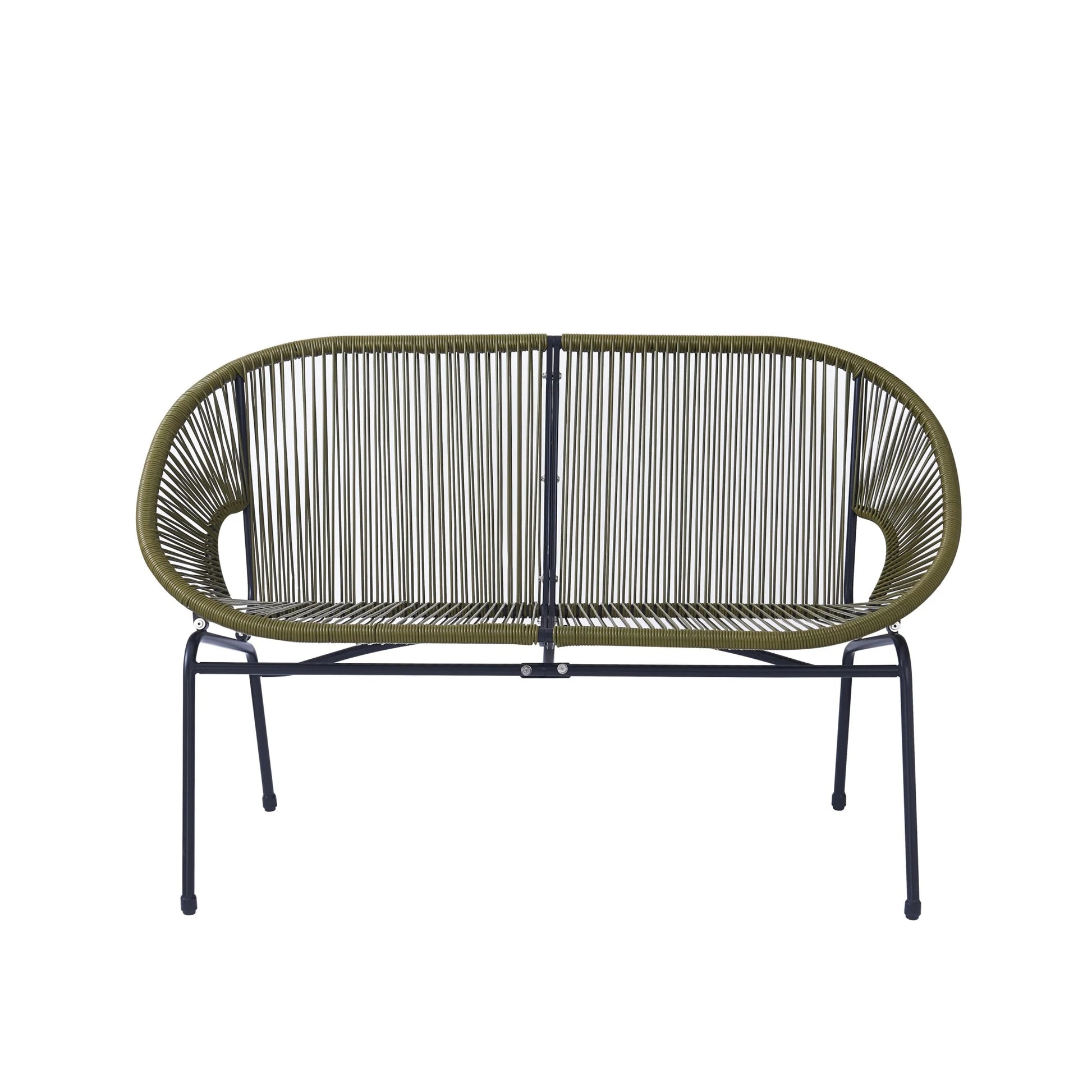 Aspen Modern Outdoor Patio Basket Loveseat, Hammock Weave Design, Metal Frame, Green
