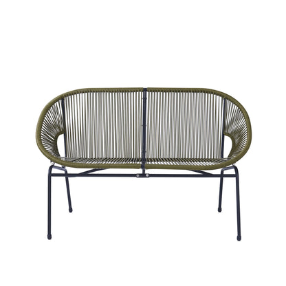 Aspen Modern Outdoor Patio Basket Loveseat, Hammock Weave Design, Metal Frame, Green