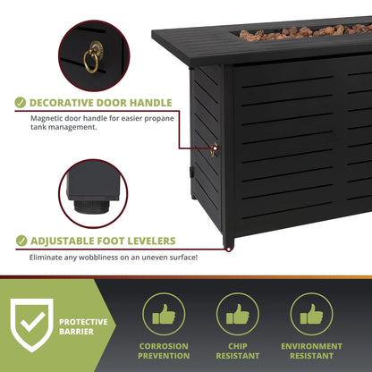 Kinger Home 42 inch Outdoor Propane Fire Pit Table for Patio, 50,000 BTU CSA Certified, Aluminum Frame, Lid, Weather Cover, Lava Rocks