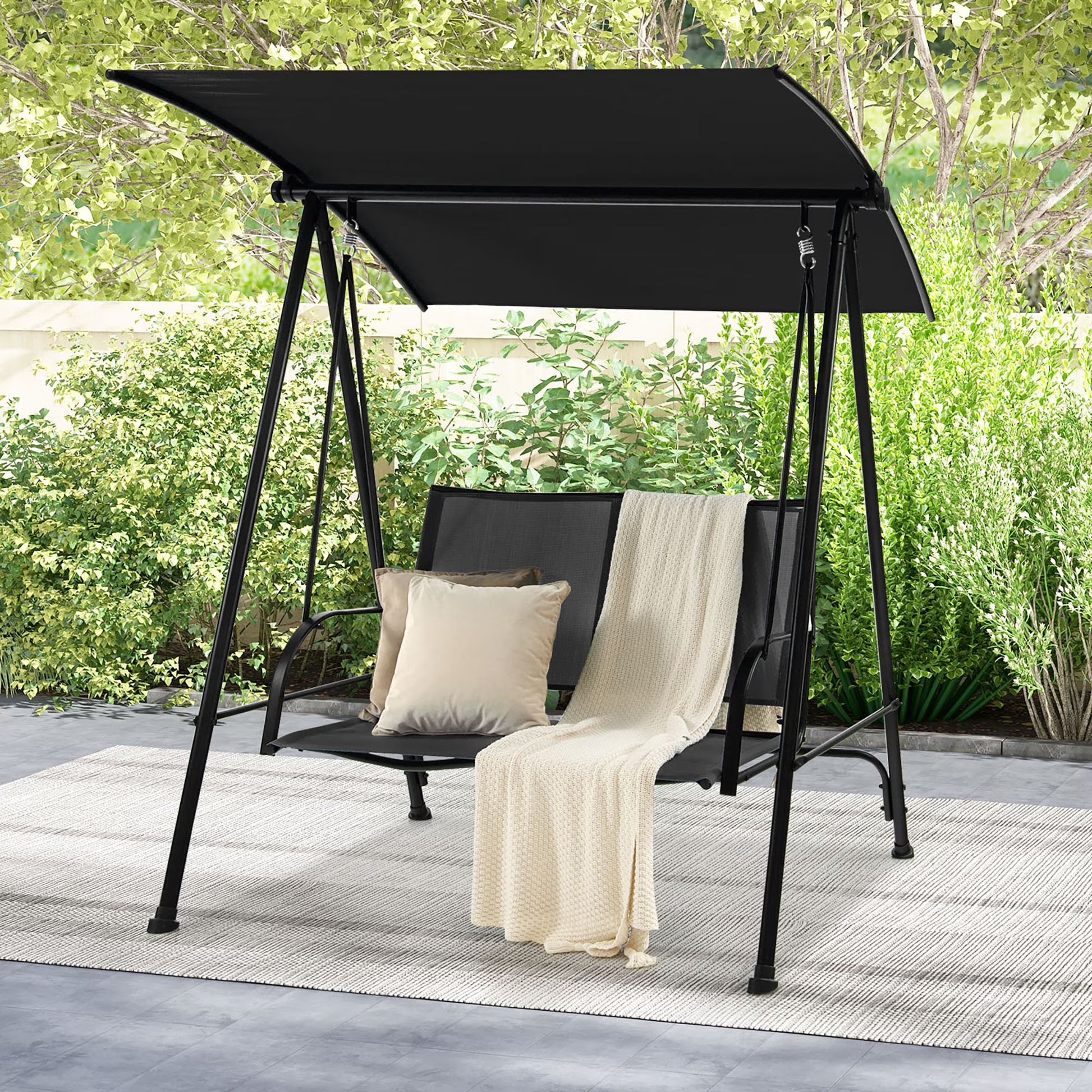 Gymax 2-Person Patio Swing Seat Swing Bench Canopy Swing Loveseat Outdoor Dark Brown