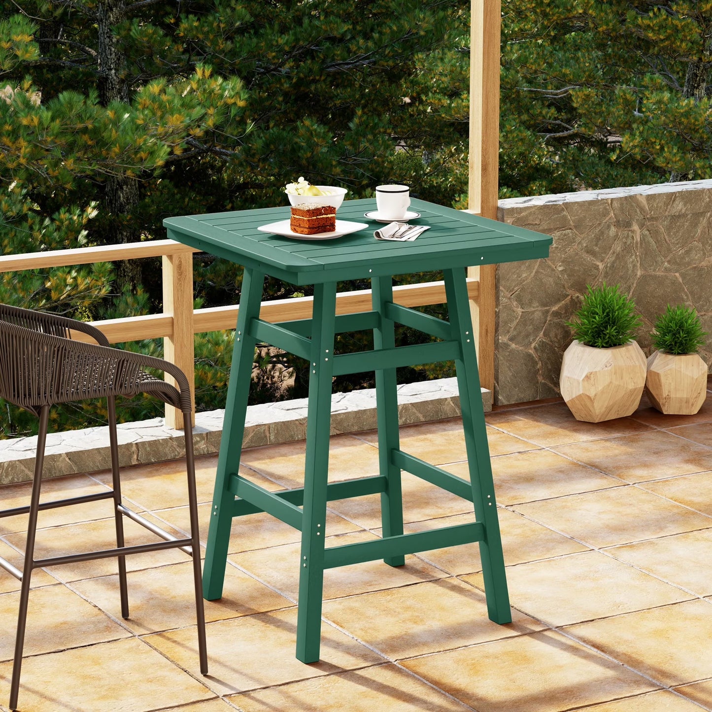 WestinTrends Outdoor 37" Counter Height HDPE Patio Square Bar Table, Dark Brown
