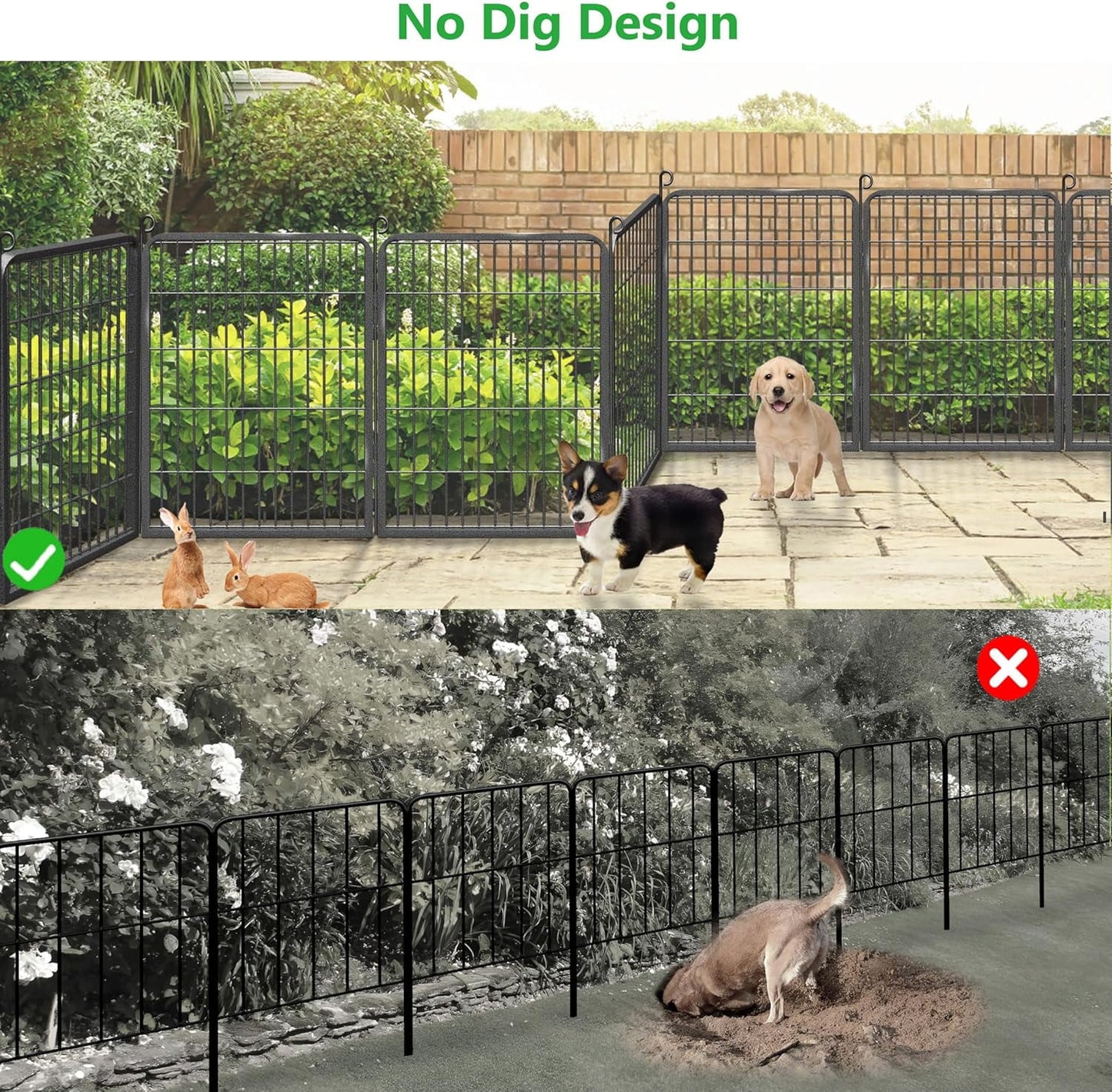 Jhsomdr Garden Fence Outdoor 22ft(L)32in(H) No Dig Fence Panels with Gate, 10 Panels Decorative Garden Fencing Metal Animal Barrier Fence Flower Bed Fencing for Patio Backyard