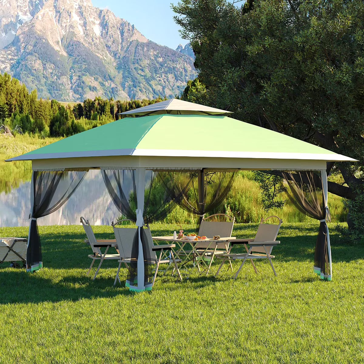 Ataucjin 13x13 Gazebo, Outdoor Canopy Tent with Mosquito Net, Height Adjustable Canopy Gazebo, Large Shade Tent for Camping, Lawn, Backyard, Garden, Patio