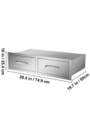 Outdoor Kitchen Drawers 30"Wx10"Hx20"D, Horizontal Double Access BBQ Drawers with Stainless Steel Handle, BBQ Island Drawers for Outdoor Kitchens or BBQ Island Patio Grill Station