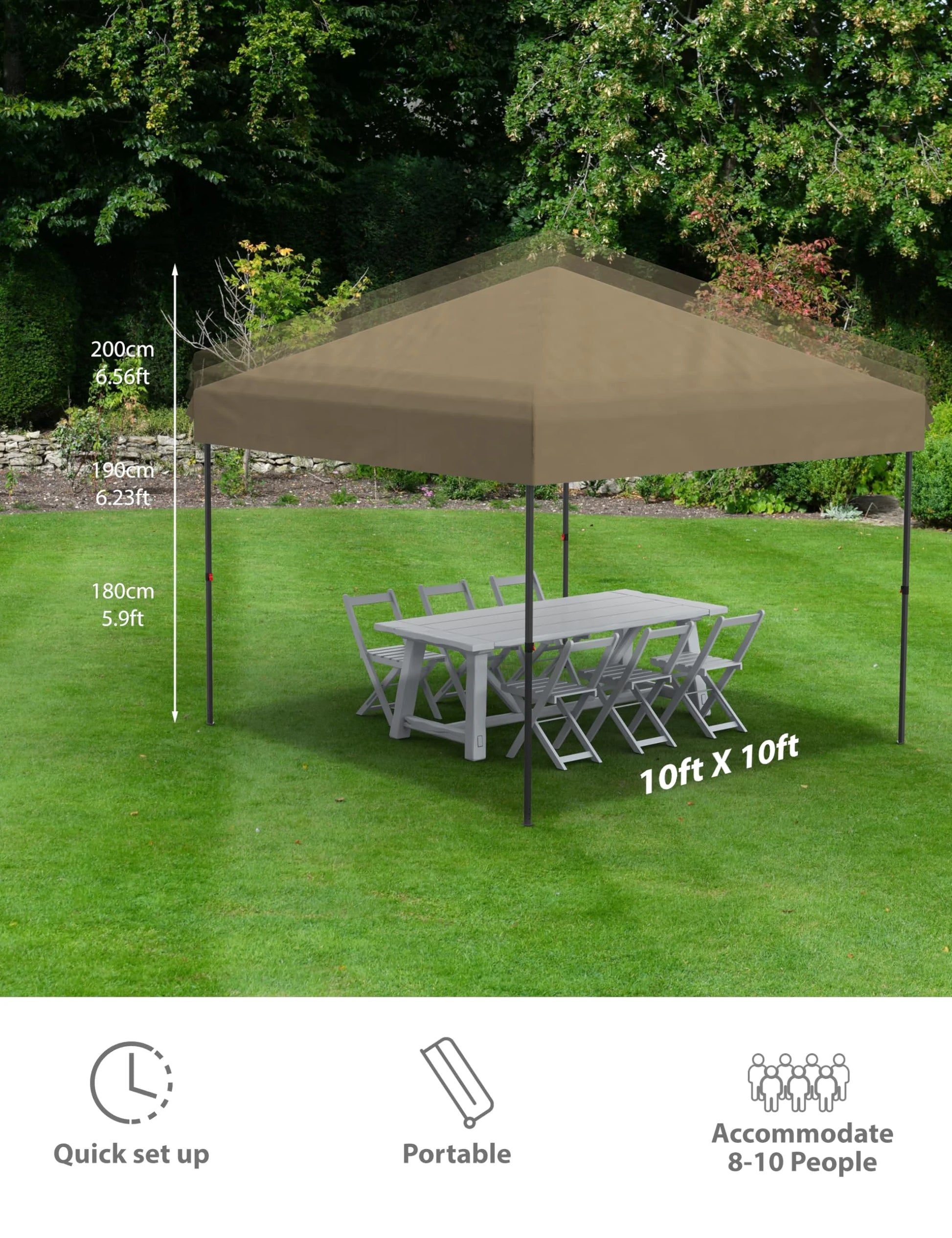 DSstyles 10x10 Ft Pop Up Canopy Tent Easy One Person Set-up, Instant Portable Shelter with 4 Stakes, 4 Ropes, 4 Sandbags for Patio, Outdoor Activities