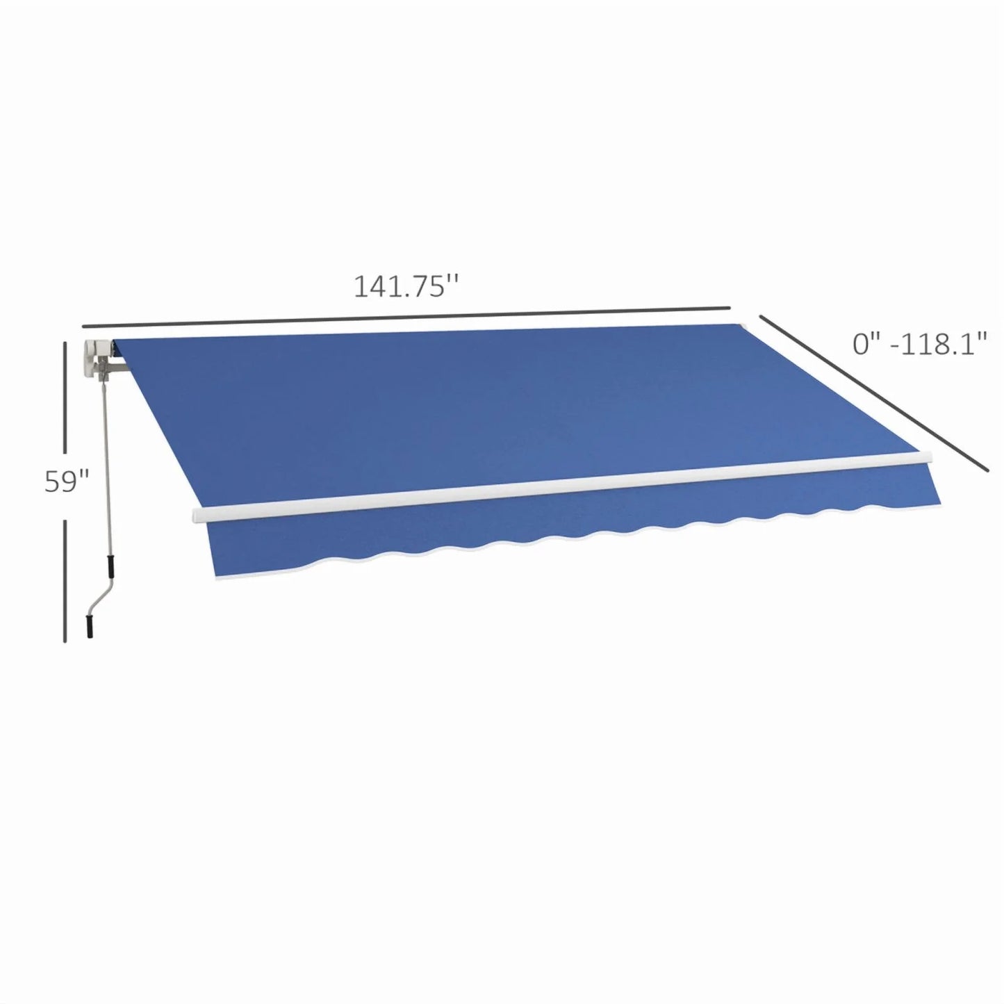 Outsunny 12' x 10' Retractable Awning Patio Awnings Sun Shade Shelter with Manual Crank Handle, 280g/m2 UV & Water-Resistant Fabric and Aluminum Frame for Deck, Balcony, Yard, Dark Blue On-Site
