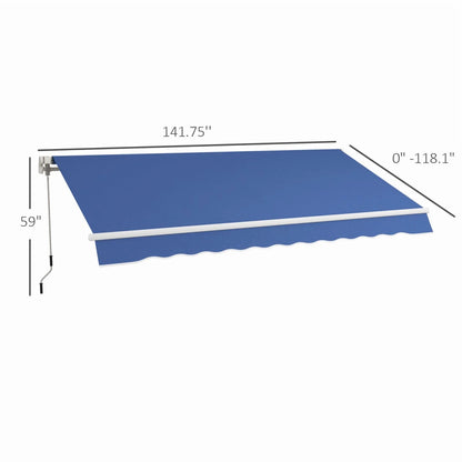 Outsunny 12' x 10' Retractable Awning Patio Awnings Sun Shade Shelter with Manual Crank Handle, 280g/m2 UV & Water-Resistant Fabric and Aluminum Frame for Deck, Balcony, Yard, Dark Blue On-Site