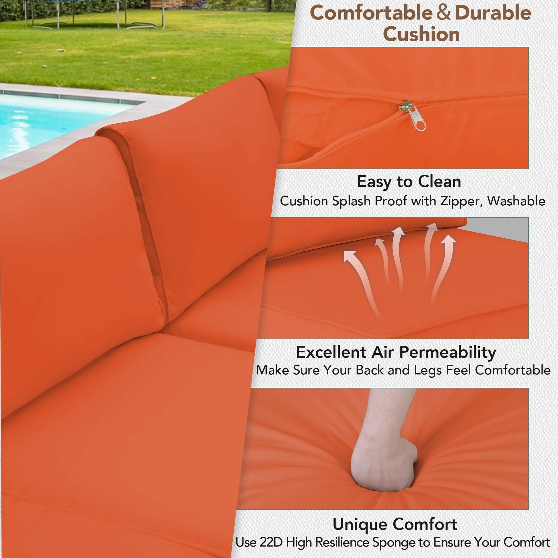 Olmia 7 Piece Patio Furniture sets PE Rattan Wicker Sectional Sofa Set, with Tea Table and Washable Couch Cushions, for Garden Poolside& Patio, Black+Orange