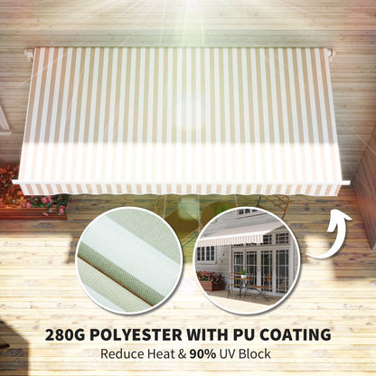 Outsunny 12' x 10' Manual Retractable Awning Outdoor Sunshade Shelter for Patio, Balcony, Yard, with Adjustable & Versatile Design, Beige and White