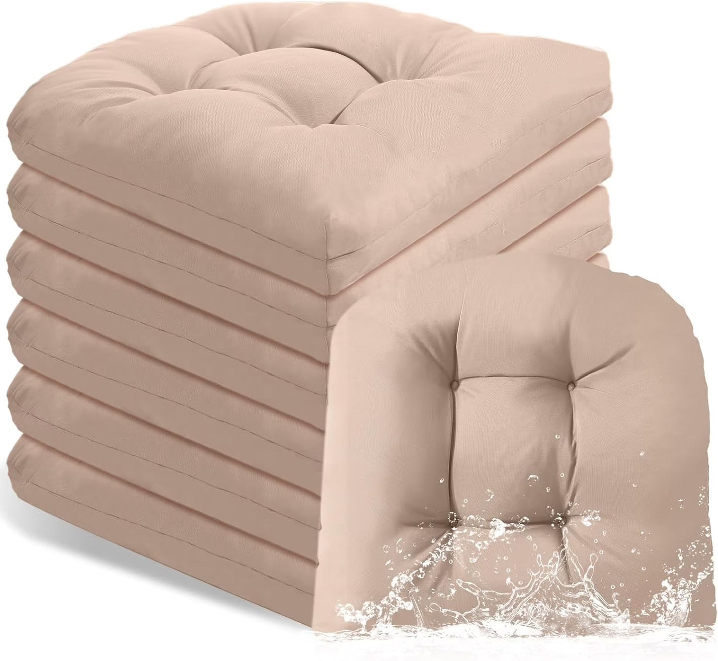 Outdoor Chair Cushions Set of 6 Waterproof Sun Protection Square Tufted Overstuffed Patio Furniture Seat Cushion for Patio Funiture Dining Indoor 19" x 19"