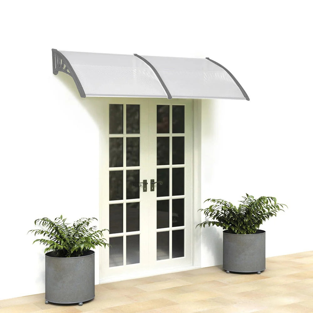 Ktaxon 35.4"X77" Door Awning Polycarbonate Patio Cover Silver & Gray Bracket