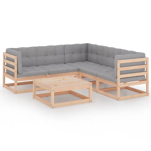 vidaXL Patio Furniture Set 6 Piece Outdoor Sectional Sofa Solid Wood Pine