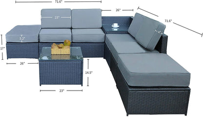 Mcombo Aluminum Outdoor Patio Furniture Sectional Set Black Wicker Sofa All-weather Resin Rattan Conversation Chair with Cushions 6080-1007 Cw