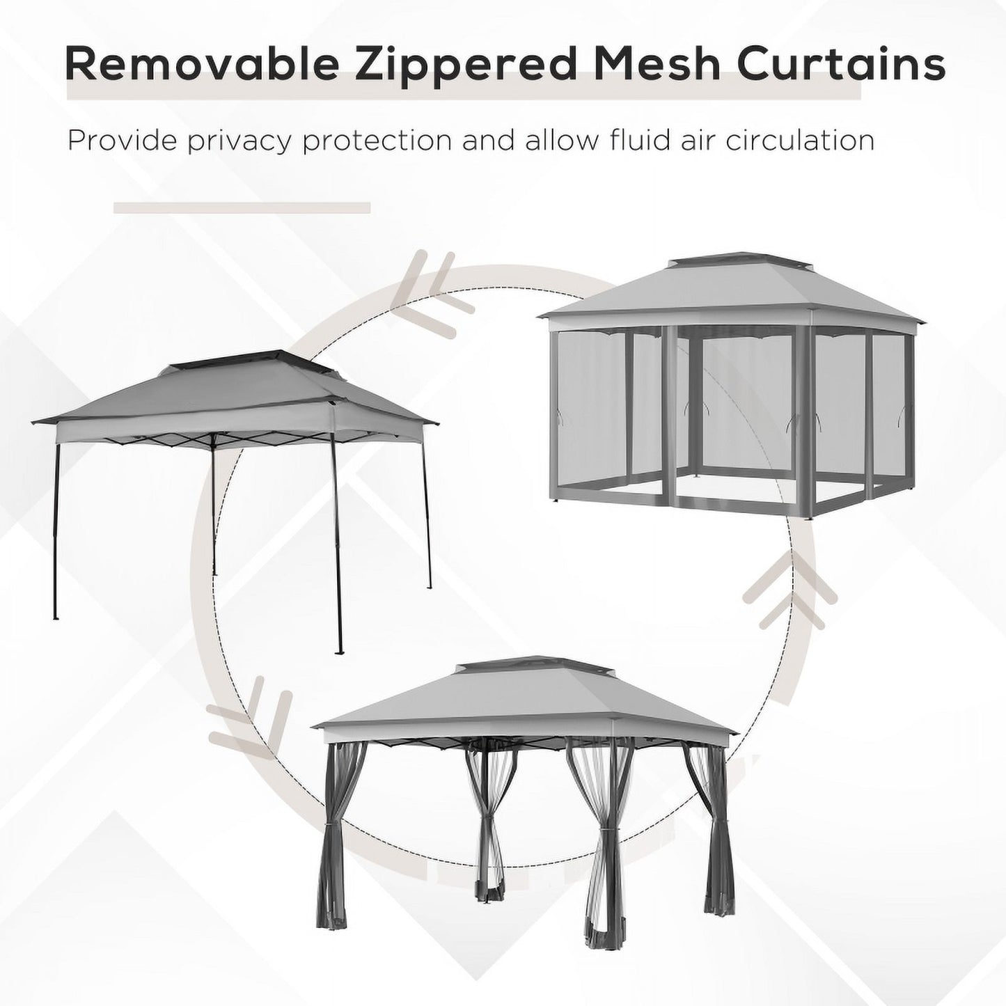 Outsunny 11' x 11' Pop Up Canopy, Outdoor Patio Gazebo Shelter with Removable Zipper Netting, Instant Event Tent w/114 Square Feet of Shade and Carry Bag for Backyard, Garden, Light Gray On-Site
