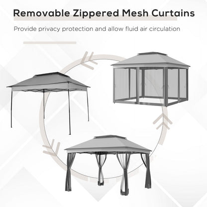 Outsunny 11' x 11' Pop Up Canopy, Outdoor Patio Gazebo Shelter with Removable Zipper Netting, Instant Event Tent w/114 Square Feet of Shade and Carry Bag for Backyard, Garden, Light Gray On-Site