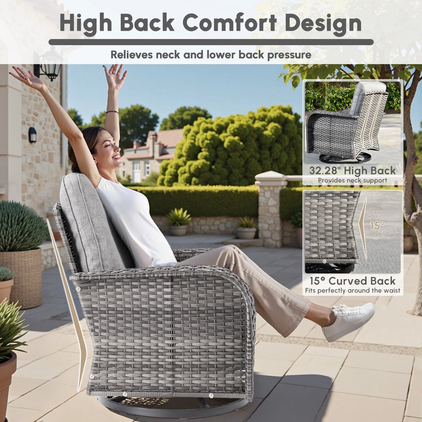 Ovios 5 Pieces Outdoor Patio Furniture Set High Back All Weather Wicker Conversation Set with Swivel Chairs & Coffee Table, Dark Gray