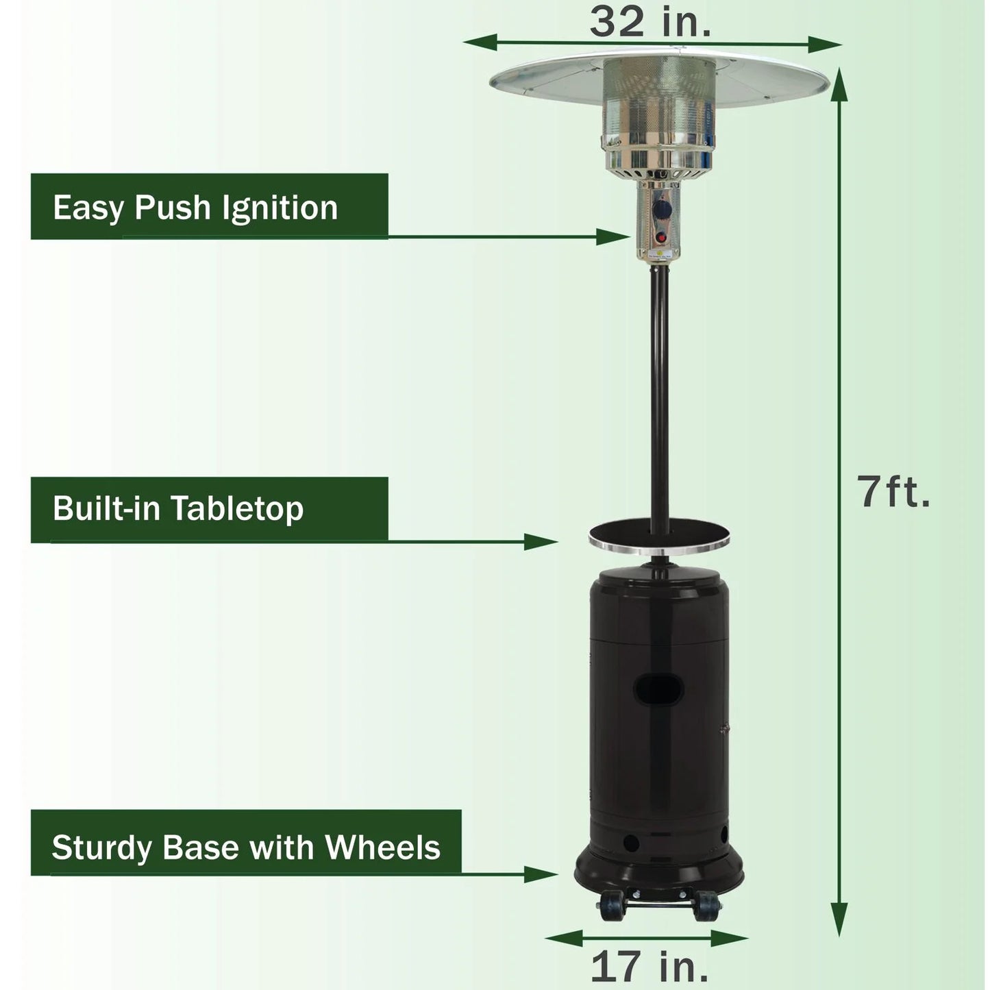 Hanover 7-Ft. 48,000 BTU Steel Umbrella Propane Patio Heater in Black