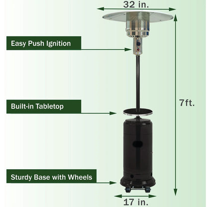 Hanover 7-Ft. 48,000 BTU Steel Umbrella Propane Patio Heater in Black