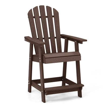 Costway 2 PCS Tall Bar Stool HDPE Patio Chair with Armrest Footrest Home Indoor Outdoor Brown