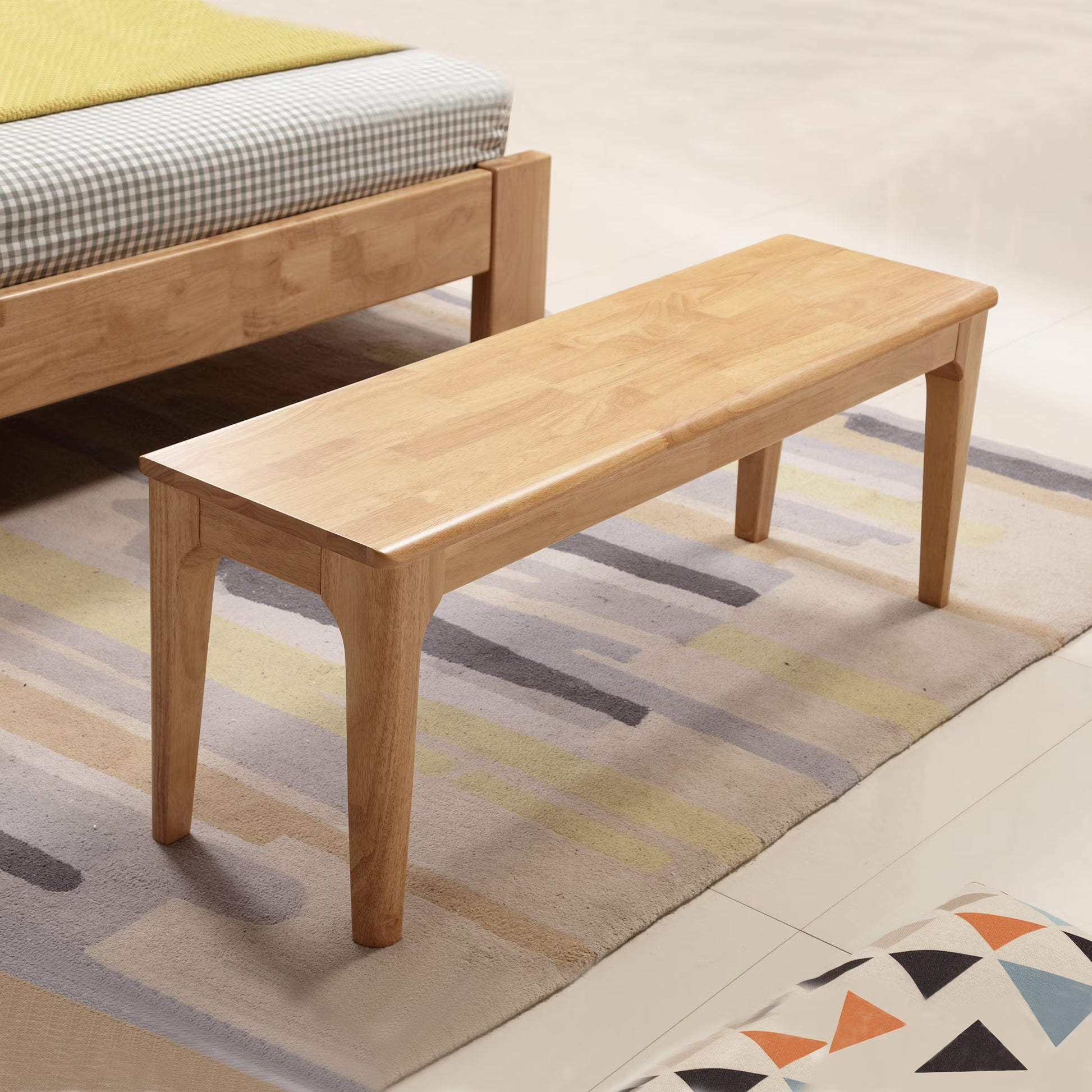 WILK 100% Natural Solid Oak Wood-color Bench Farmhouse Dining Bench, Entrance Bench Bed End Bench,for Living Room, Bedroom ,Home Office,, Balcony,Patios