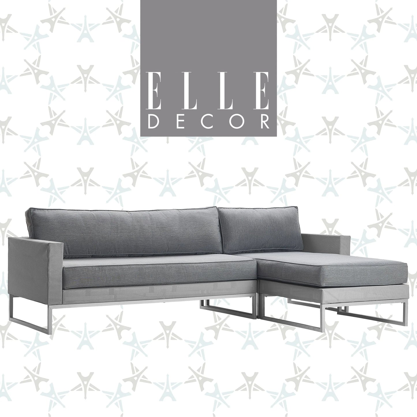 Elle Decor Tropez 2 Pc Outdoor Patio Sectional Set with Cushions, Gray