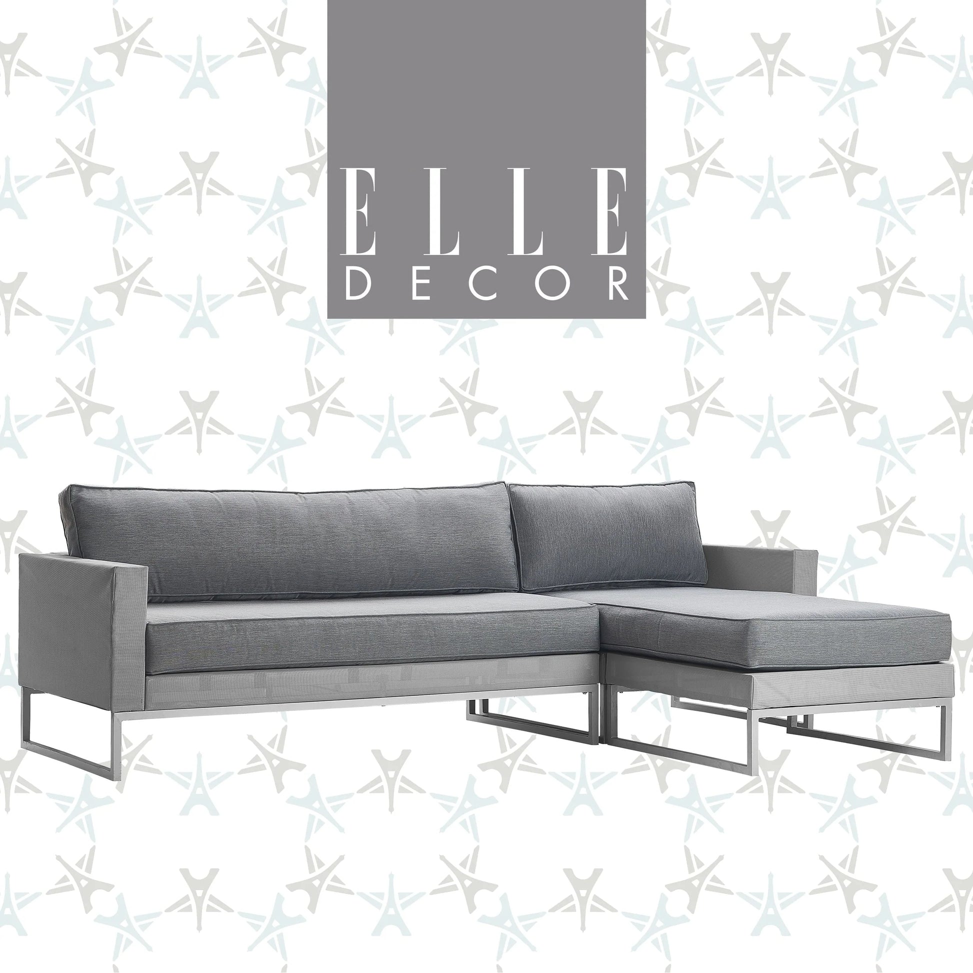Elle Decor Tropez 2 Pc Outdoor Patio Sectional Set with Cushions, Gray