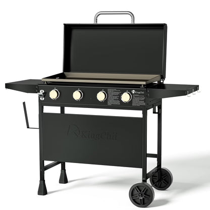 KingChii 4-Burner 32" Propane Griddle Outdoor Flat Top Gas Grill Griddle with Hard Cover for Camping, Tailgating, BBQ, Parties, Backyard & Patio