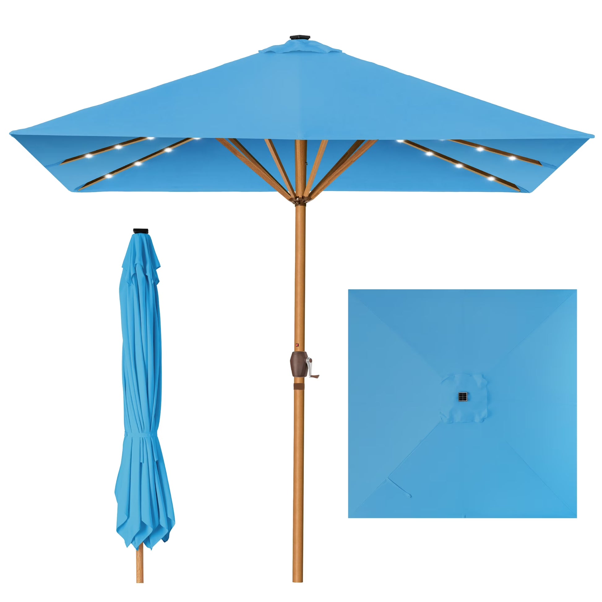 Best Choice Products 9ft Deep Square Solar LED Lighted Patio Umbrella w/Woodgrain Pattern, UV-Resistant - Black