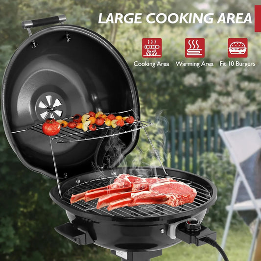 NALYL Indoor/Outdoor Electric Grill, 1600W Portable Removable Stand Grill with Double Layer Design for Countertops, BBQ, Patio & Backyard (Black)