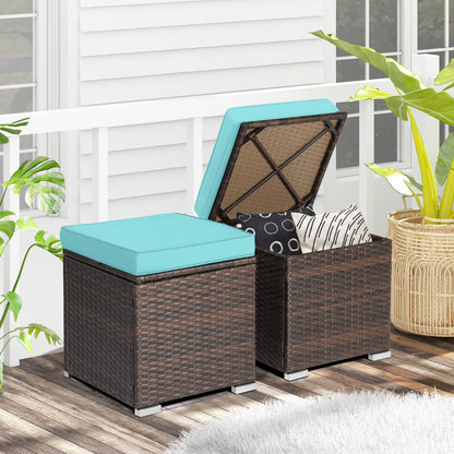 Gymax 2PCS Outdoor Patio Ottomans Hand-Woven PE Wicker Footstools w/Removable Cushions Grey