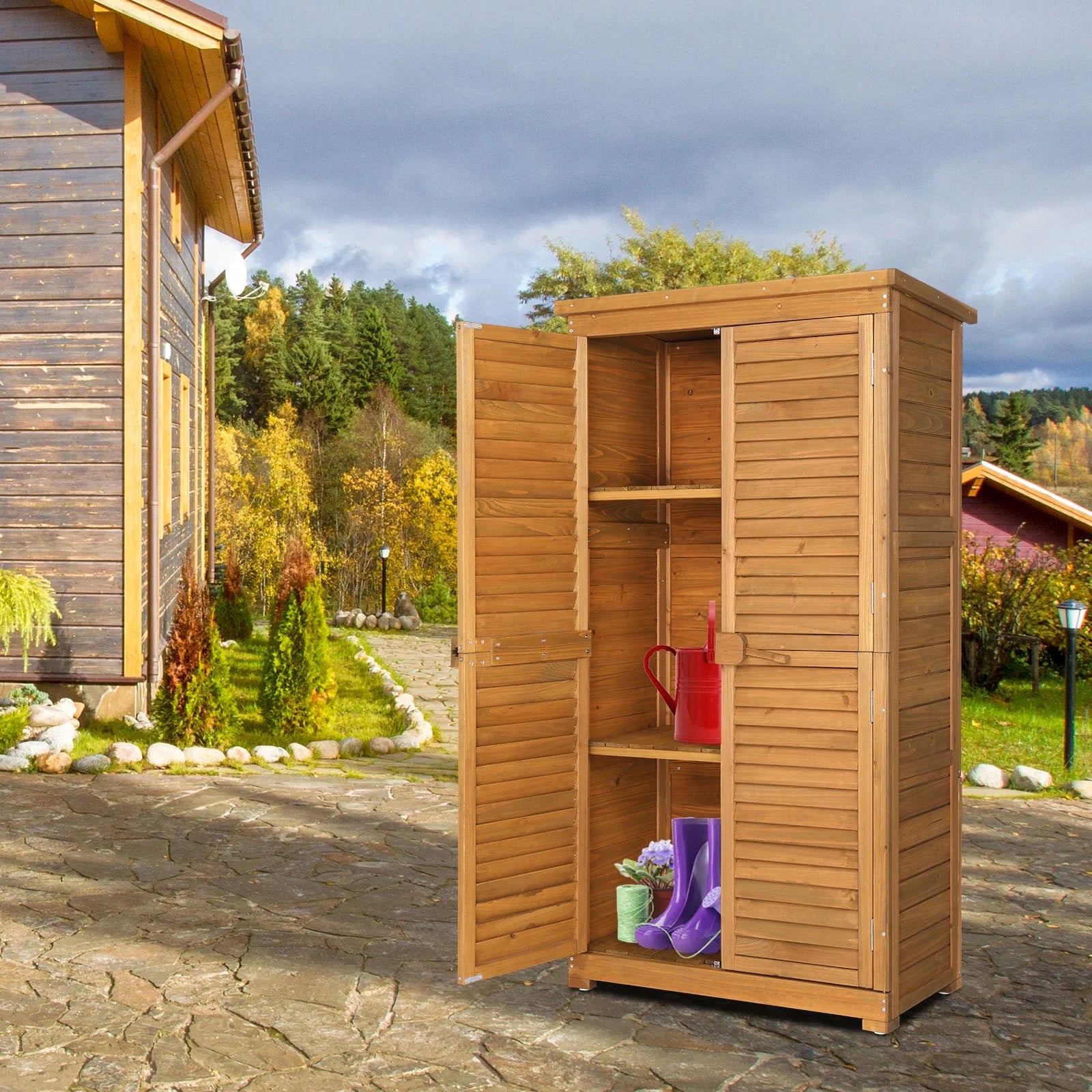 Winado 63'' Garden Shed Tool Storage Cabinet Outdoor Shed w/Asphalt Roof for Patio Backyard