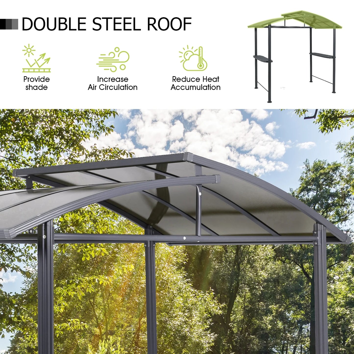 Aoodor 8 x 5 ft. Hardtop BBQ Grill Gazebo Shelter with Side Shelves for Outdoor Patio Cooking and Barbecue
